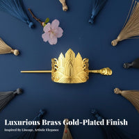 Chinese Design Hair Crown Wave and Mountain Design Ponytail Cuff with Stick Metal Hair Bun Holder Gold-Plated Metal Bun Holder