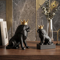 European Light Luxury Simple Style Resin Crown Lion Sculpture Ornament for Bar, Restaurant, and Cafe Decor