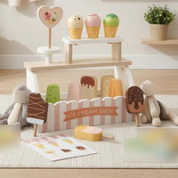 Ice Cream Shop Display Stand Printed Menu Board Wooden Ice Cream Shop Hard Candy Sign Dessert Counter Playset for Children