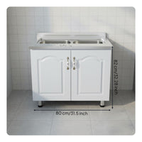 Kitchen Storage Unit Standing Kitchen Cupboard Stainless Metal Surface Modular Design Easy to Clean Cabinet with Drawers and Shelved Compartments Suitable for Families Utility Room Homeowners Home Decoration