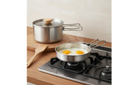 Folding Handle Stainless Steel Camping Cookware Set Lightweight Portable Backpacking Cook Set Compact Stainless Steel Mess Kit Easy to Clean for Campers, Hikers, Backpackers, Hiking, Picnic