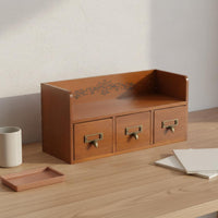 3 Drawer Wooden Desktop Organizer Sturdy Construction 3-Drawer Wooden Organizer Vintage Desk Storage Box No Assembly Required