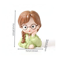 Cute Girl Piggy Bank Adorable Cartoon Piggy Bank Sculpted Ornament Practical for Bedroom