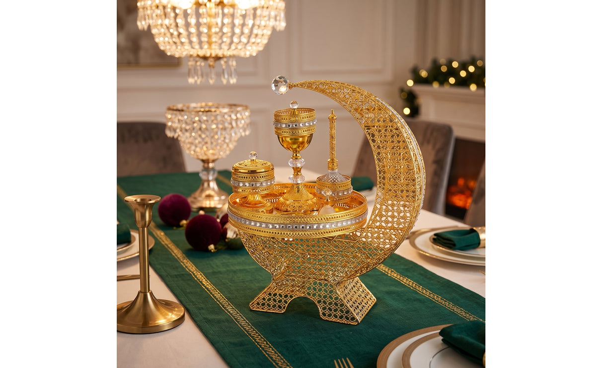 Metal Scent Burner Ornate Scent Holder with Tray Crystal-Like Decorative Censer for Entryway