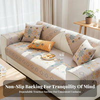Non-Slip Backing Bohemian Design Aesthetic Sofa Pad Year-Round Comfort Couch Cover Machine Washable Home Textile Skin-Friendly for Decor Enthusiasts, Homeowners, Families with Kids, Living Room, Lounge Area