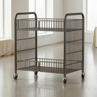 Folding Utility Cart with Wheels Foldable Two Tier Rolling Cart Space Saving for Vendors, Snack Counters