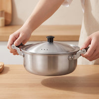 Stainless Steel Soup Pot with Lid Stovetop Cooking Pot with Lid Double Handle Cookware Flat Bottom for Singles, Kitchen