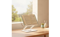 Acrylic Reading Stand with Metal Supports Hands Adjustable Book Stand with Rotating Base Non-Slip Holder for Desk, Learning