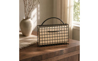 Handbag-Shaped Ornament Black Iron Grid Desk Ornament Carry Handle Metal Handbag Decor