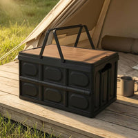 Wood-Grain Top Foldable Trunk Box Carrying Handle Car Boot Organizer