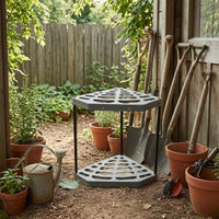 Molded Plastic Fan-Shaped Garden Tool Rack Open Frame Corner Garden Tool Rack Compact