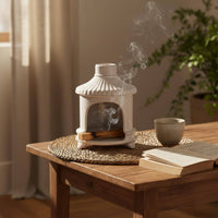 Heat Resistant Ceramic Palo Sacred Holder Stable Tripod Base House Shaped Sage Burner Speckled Glaze Finish Ceramic Incense Hut for Spa