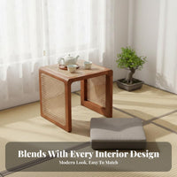 Japanese Aesthetic Rattan Cube Stool Woven Design Multi-Purpose Low Seat Space-Saving Accent Table Versatile for Apartment Dwellers, Interior Designers, Small Areas, Entryway, Living Room, Bedroom