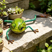Turquoise-Green Legs Metal Frog Figurine Glossy Metal Desktop Figurine Reflective Surface Display Piece Long-Lasting for Garden