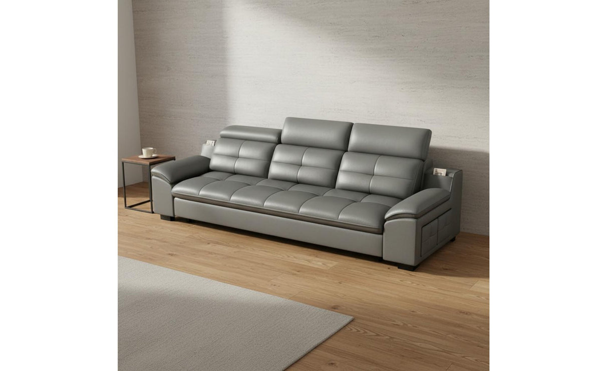 Multifunctional Sleeper Sofa Zero Wall Clearance Leather Convertible Sofa with USB Adjustable Headrests Pull out Couch Bed for Apartment Dwellers