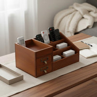 Wooden Desk Organizer with Drawers Rustic Design Makeup Storage Box with Drawers Vintage Wood Organizer Hand Polished for Vanity