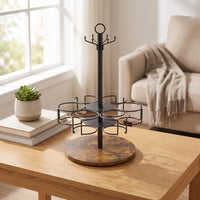Cup Holder Rack with Wooden Base Compact Rotating Cup Stand Modern Tumbler Holder   for Pantry