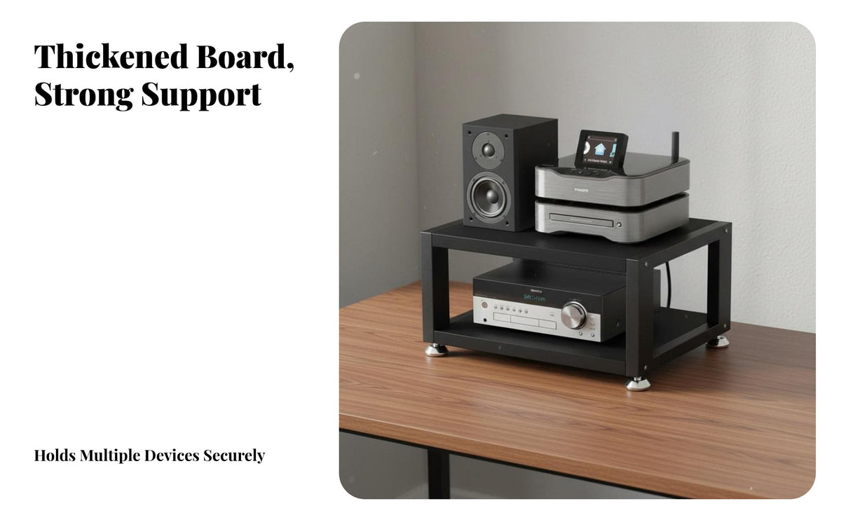 Ventilated Design Desktop Amplifier Stand Space Saving Desktop Audio Rack Adjustable Non-Slip Feet Small Amplifier Stand Sturdy and Long-Lasting for Audiophiles, Home Theater Enthusiasts, Studio, Study Room
