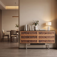 Storage Cabinet with Drawers Wood-Grain Dresser with Drawers Modern Dresser for Bedroom, Living Room, Entryway