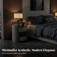 Minimalist aesthetic C-Shaped End Table with Drawer Modern Design Nightstand Space-Saving Household Furniture Sturdy framework for Apartment Dwellers, Homeowners, Students, Bedroom, Bedside, Small Spaces, Living Room