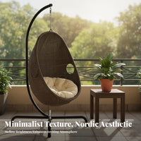 Indoor/Outdoor Use Freestanding Oval Pod Chair Gentle Rocking Motion Oval-Shaped Pod Seat Cushiony Cushion Included Patio Furniture Ergonomic Comfort for Couples, Parents, Homeowners, Balcony, Living Room, Poolside, Bedroom
