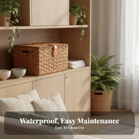 Imitation Rattan Storage Box With Lid Home Organization Side Handles for Parents