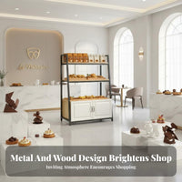 Bakery Display Rack Spacious Storage Bread Display Stand Heavy-Duty Multi-Tier Shelf with Cabinet for Retailers, Supermarket, Cafe, Convenience Store