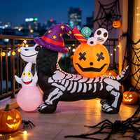 Skeleton Dog Inflatable Lovely Inflatable Dog with Witch Hat Weather-Resistant Yard Decoration for Lawn