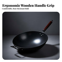 Round Bottom Iron Wok Non Coating Round Bottom Chinese Wok Cookware Long-Lasting Fast Heating for Home Cooks