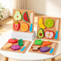 Wooden Fruit and Vegetable Cutting Toy Set for Kids Early Learning Pretend Play