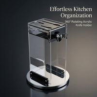 360 Degree Rotating Acrylic Block, Stainless Steel Base Holder, Space-Saving Kitchen Countertop Utensil Organization for Home Cook