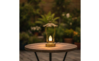 Table Lamp with Frosted Bulb Vintage-Style Lantern with Handle Hollow-Carved Ambient Light for Desk, Bar