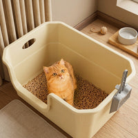 Cat Toilet and Sand Basin with Mat, Semi-Enclosed Structure Litter Tray, PP Material Potty for Large Indoor Cat, Easy Clean Anti Spillage Design