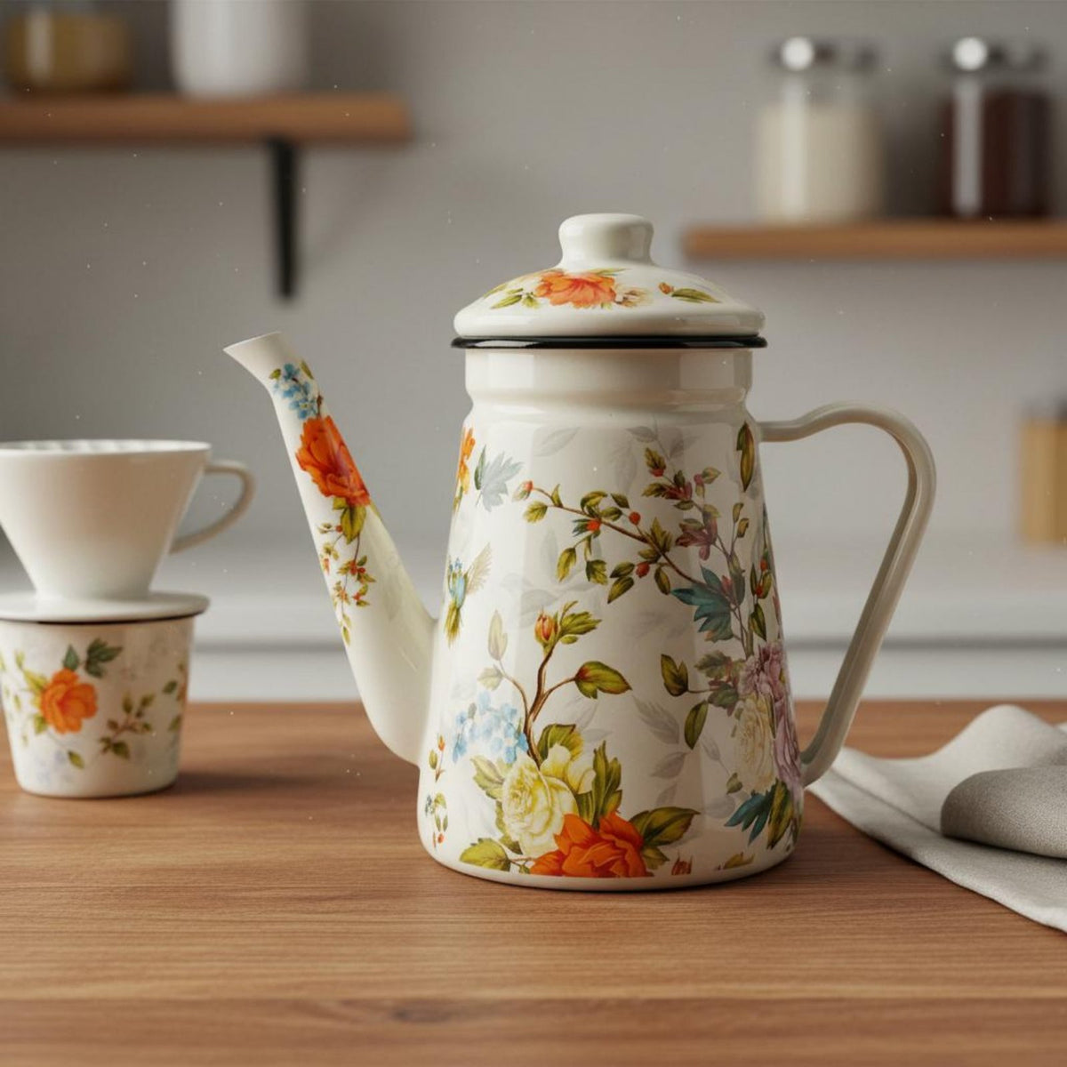 Lidded Enamel Coffee Pot Thickened Enamel Pour over Kettle Multi Use Pour over Kettle