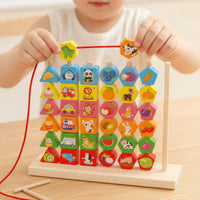 Fine Motor Skills Wooden Toy with Threading Cords Child-Centered Wooden Bead Sequencing Toy Set Educational Sorting Board Colorful for Toddlers, Preschoolers, Playroom, Kindergarten, Daycare