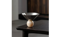 Pedestal Tray with Stone Base Modern Decorative Centerpiece Bowl Minimalist Stainless Steel Fruit Bowl for Entryway