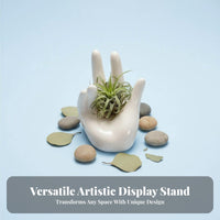 Hand Shape Air Plant Stand Minimalist Design Air Plant Display Ceramic Tillandsia Holder Simple and Elegant for Shelf, Office