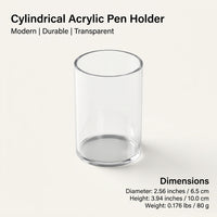 Acrylic Pen Holder for Desk, Clear Desktop Organiser for Study Table, Round Pencil Cup for Students, Stationery Brush 10 x 6.5 cm