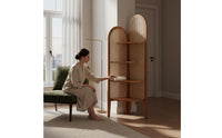Rattan Corner Cabinet Texture Rattan Corner Shelf Unit Space-Saving Triangular Display Shelf for Bedroom, Living Room, Small Areas