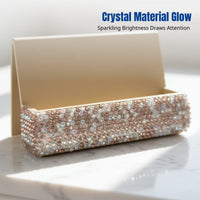 Crystal Sparkle Stone Business Card Holder, Elegant Desk Organizer, Office Decor, Alabaster Coral Navy