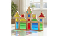 13 Pieces Translucent Geometric Blocks Smooth Wooden Building Blocks with Acrylic Inserts Stacking Toys STEM Rainbow