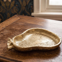 Resin Tray with Leaf Detail Golden Gourd Tray Hammered Catchall Container for Dresser, Coffee Table