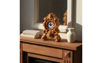 Miniature Clock with Base Vintage-Style Dollhouse Clock Ornate Decoration for Collectors, Hobbyists, Desktop Display, Room Vignettes