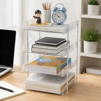 Clear Transparent File Organiser, Stacked Letter Tray File Organiser, Desktop Document Organiser for A4, Stainless Steel Frame, 26x6.2x34cm