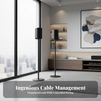Hidden Cable Management Surround Speaker Stand Heavy-Duty Steel Construction Surround Sound Speaker Stand Stable Base Audio Accessory Patented Design for Home Theater, Living Room