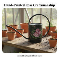 Hand-Painted Floral Watering Can Rust-Resistant Long Spout Watering Pot Vintage Design Garden Sprinkler Leak-Resistant