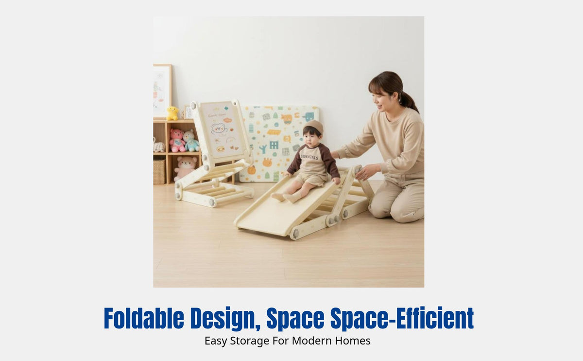 Indoor Climbing Frame for Children, HDPE Slide, Multi-Functional Playset, Space-Saving Foldable Design