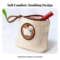Soft Teddy Fleece Embroidered Sheep Coin Purse Mini Size Lamb Embroidered Coin Purse Compact for Women, Girls, Daily Use, Travel, Shopping