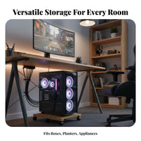 360° Rotating Wheels Mobile Base for Storage Box Effortless Gliding Computer Case Rolling Stand Heavy Duty Wooden Rolling Plant Stand Space Saving for Gardeners, Elderly, Office, Balcony, Patio