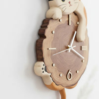 Modern Design Cat Wall Clock Creative Design Swinging Tail Cat Clock Silent Movement Timepiece Long-Lasting Material for Bedroom